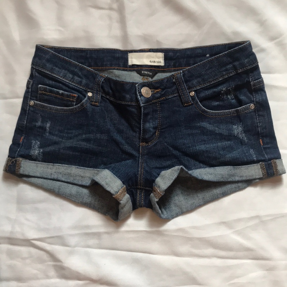 Garage, dark wash jean shorts